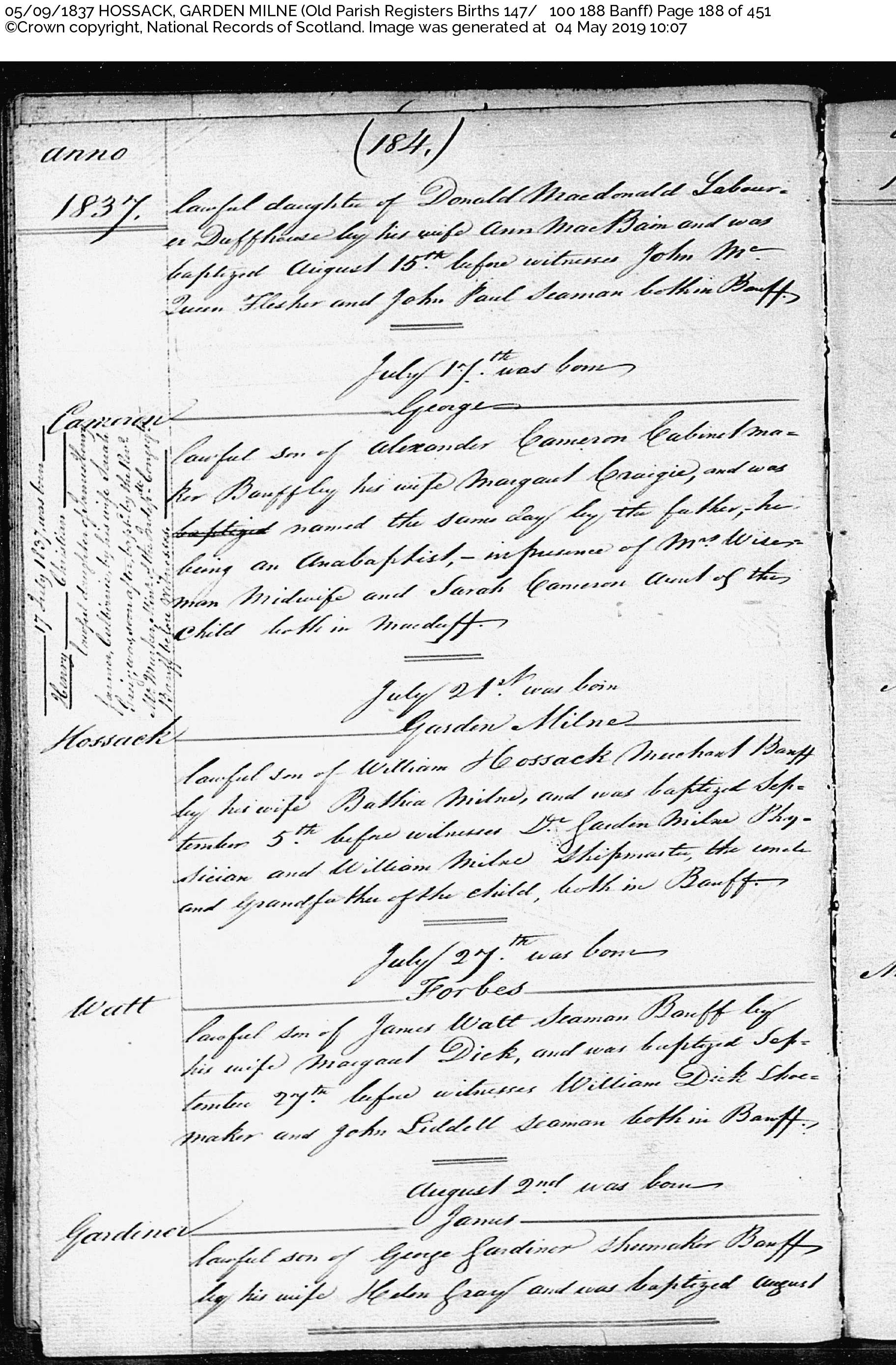 GardenMilneHossack_B1837 Banff, July 21, 1837